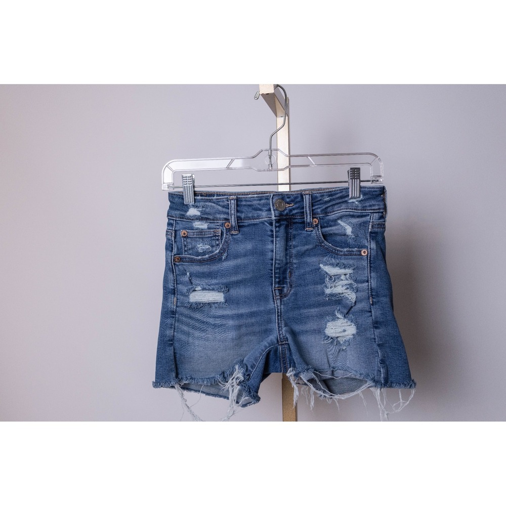 American Eagle Denim Cutoff Shorts Distressed Blue Super Stretch Size 2